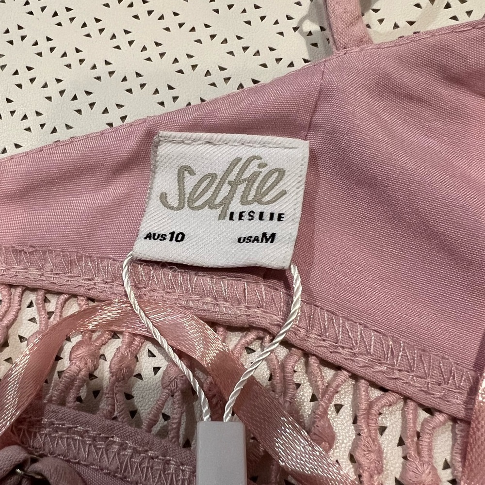 NWT  SELFIE LESLIE blush pink walk this way pintuck ruffle cross back mini dress - Picture 6 of 8